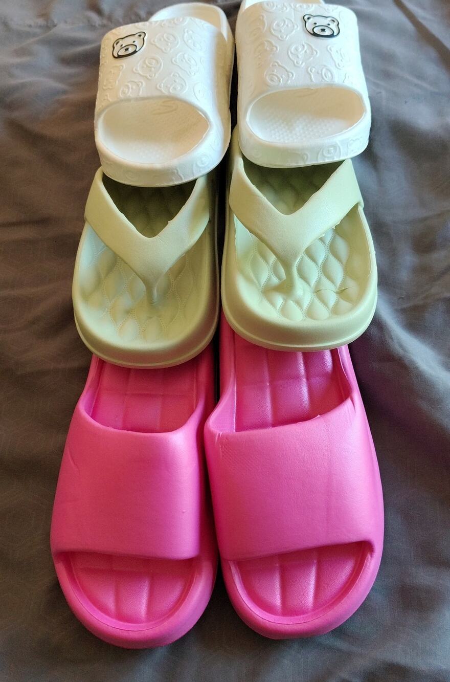 ONE LOT OF COMFY SLIPPER SHOES - THREE NEW PAIRS!   WHITE-SAGE-PINK - SIZE 6.5